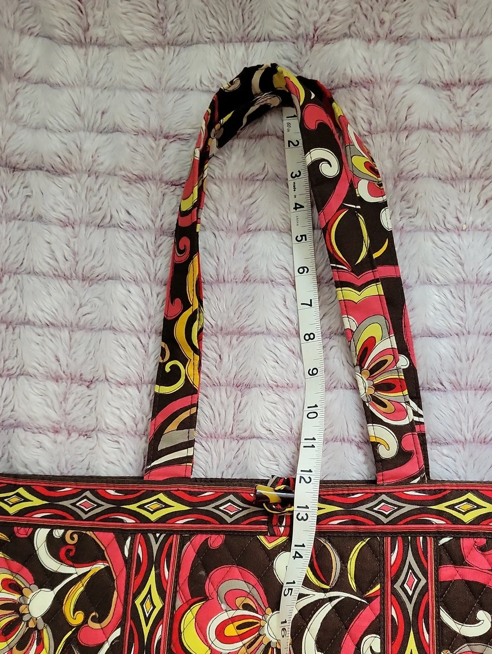 Vera Bradley Puccini Brown Red Large Tic Tac Tote Retired Quilted Shoulder Bag